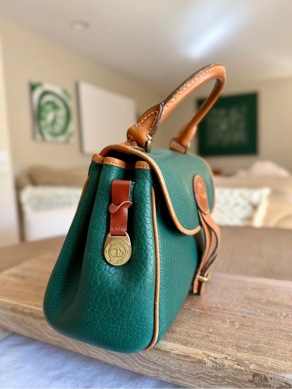 Vintage Dooney & Bourke AWL Surrey Satchel Forest Green British Tan